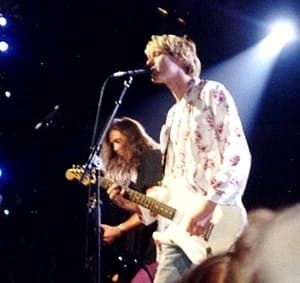 Kurt Cobain (front) and Krist Novoselic (left)...